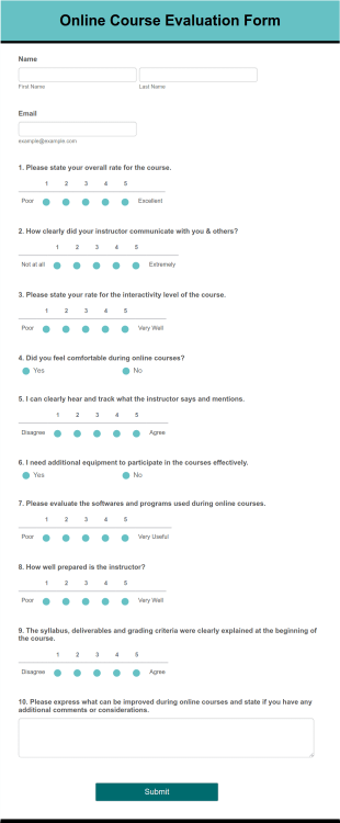 Online Course Evaluation Form Template