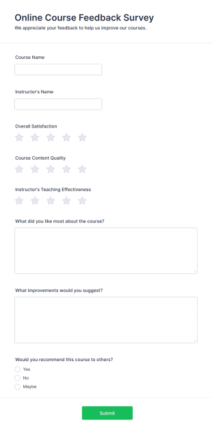 Online Course Feedback Survey Form Template