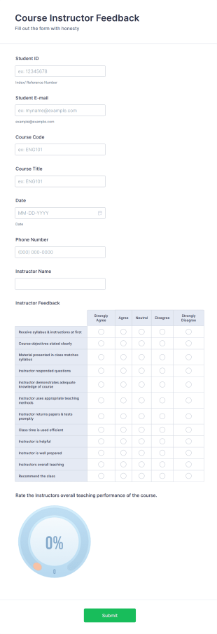 Online Course Instructor Feedback Form Template
