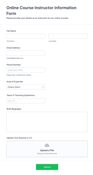 Online Course Instructor Information Form Template