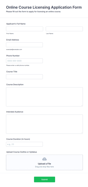 Online Course Licensing Application Form Form Template
