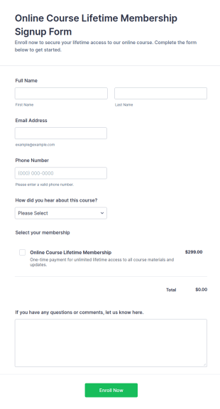 Online Course Lifetime Membership Signup Form Template