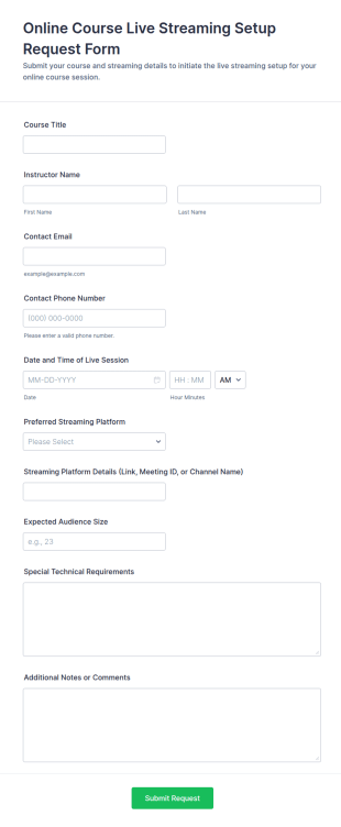 Online Course Live Streaming Setup Request Form Template