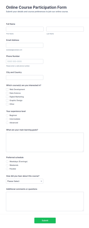 Online Course Participation Form Template