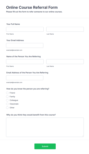 Online Course Referral Form Template