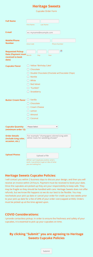 Online Cupcake Order Form Template