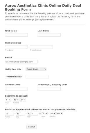 Aesthetics Clinic Online Daily Deal Booking Form Template