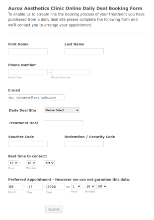 Aesthetics Clinic Online Daily Deal Booking Form Template