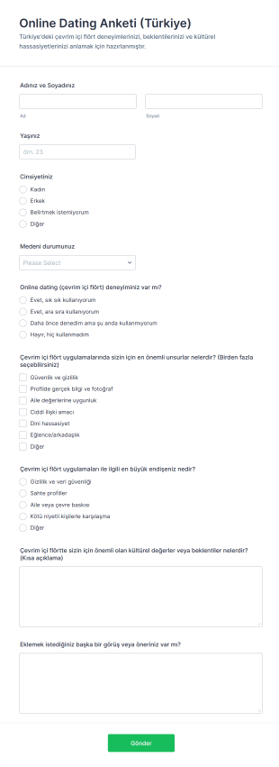 Online Dating Anketi (Türkiye) Form Şablonu