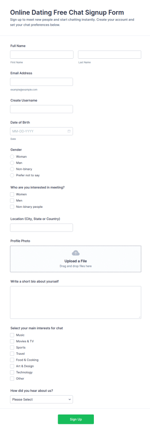 Online Dating Free Chat Signup Form Template