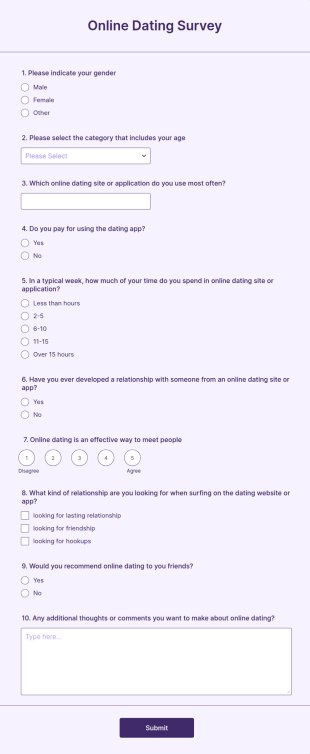 Online Dating Survey Form Template