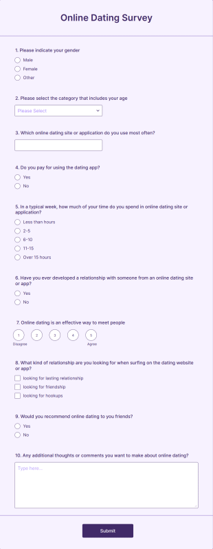 Online Dating Survey Form Template