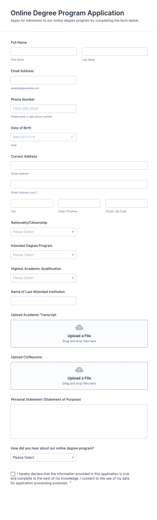 Online Degree Program Application Form Template