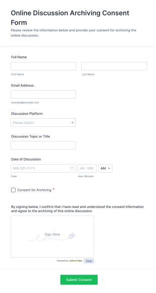 Online Discussion Archiving Consent Form Template