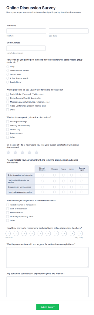Online Discussion Survey Form Template