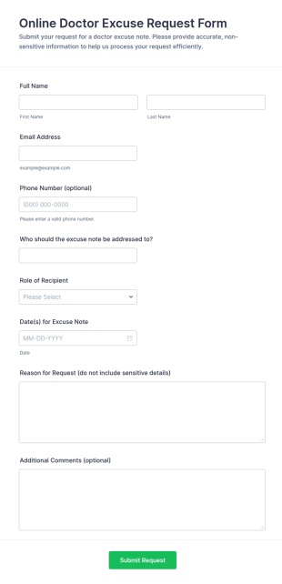 Online Doctor Excuse Request Form Template