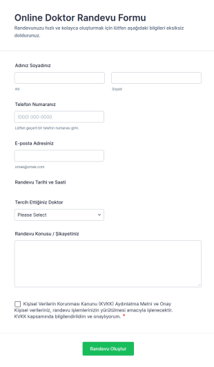 Online Doktor Randevu Form Şablonu