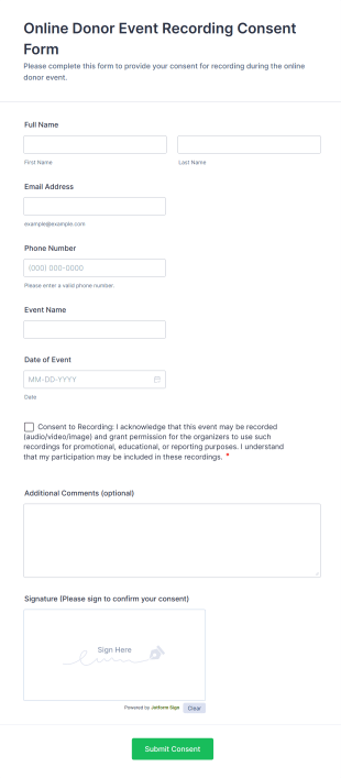Online Donor Event Recording Consent Form Template