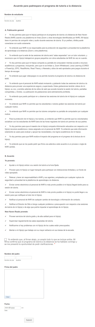 Online Education Consent Form In Spanish