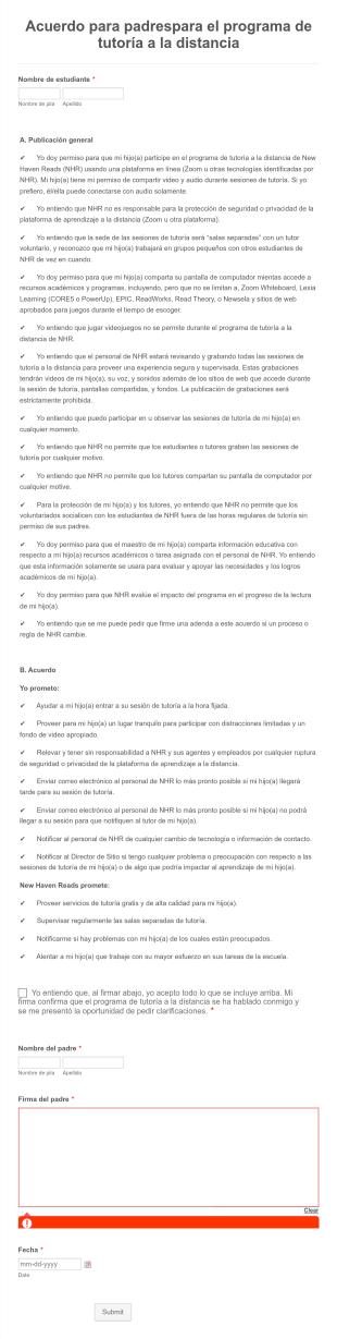 Online Education Consent Form In Spanish Form Template