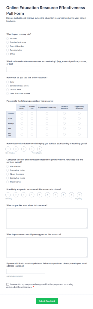 Online Education Resource Effectiveness Poll Form Template