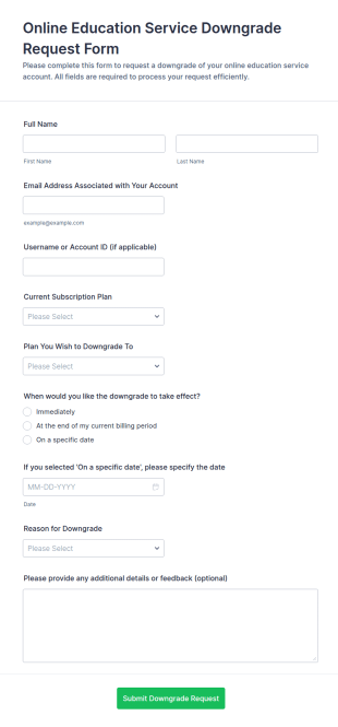 Online Education Service Downgrade Request Form Template