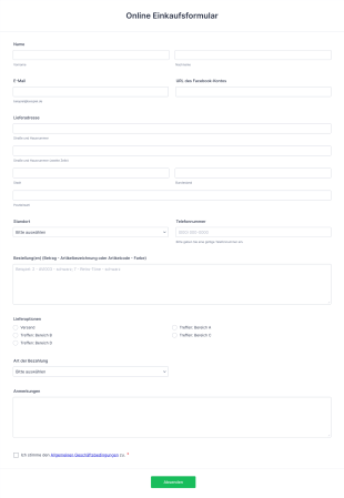 Online Einkaufsformular