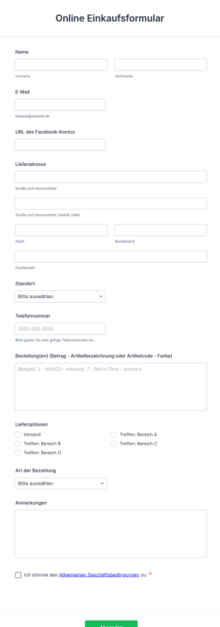 Online Einkaufsformular