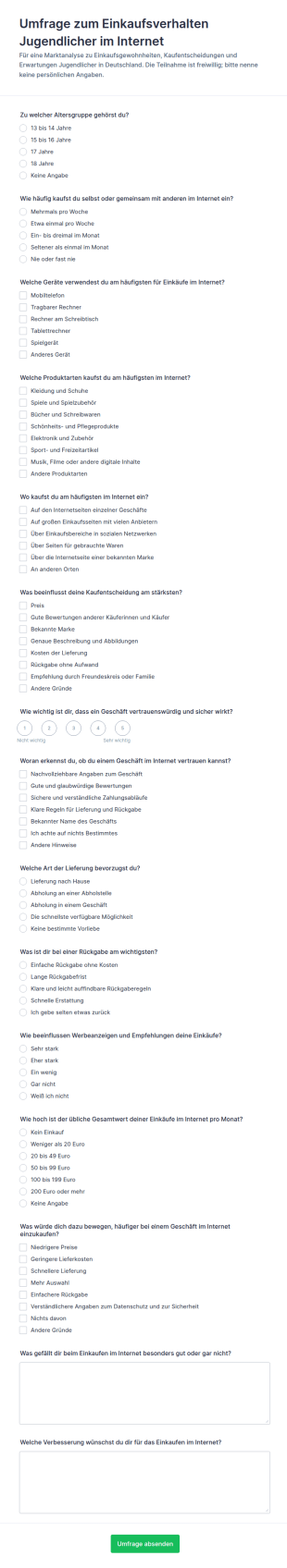 Online Einkaufsumfrage Für Jugendliche