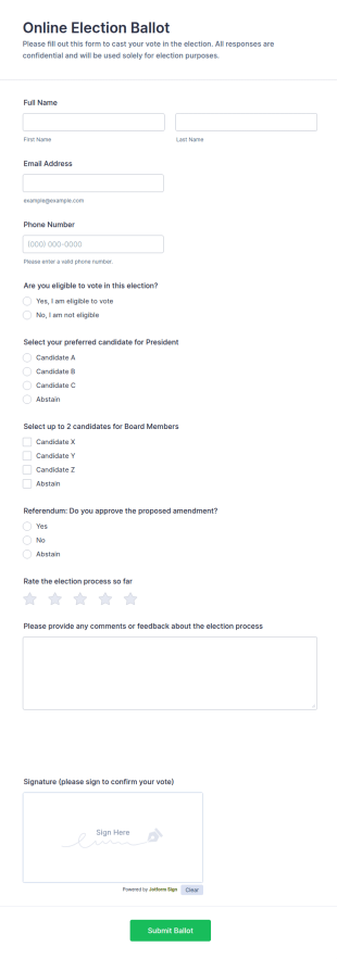 Online Election Ballot Form Template