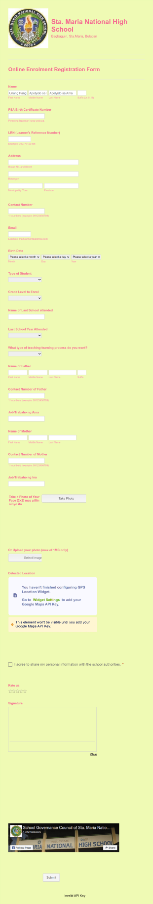 Online Enrolment Form Template