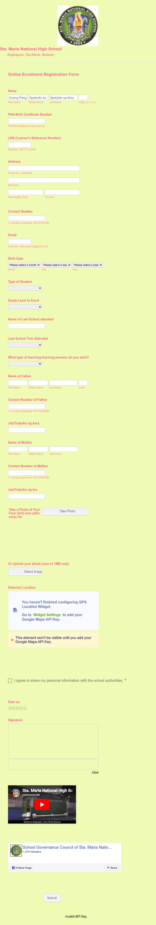 Online Enrolment Form Template