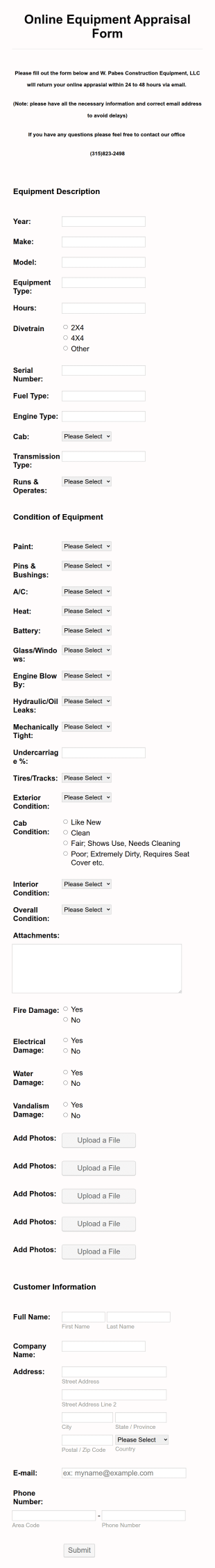Online Equipment Appraisal Form Template
