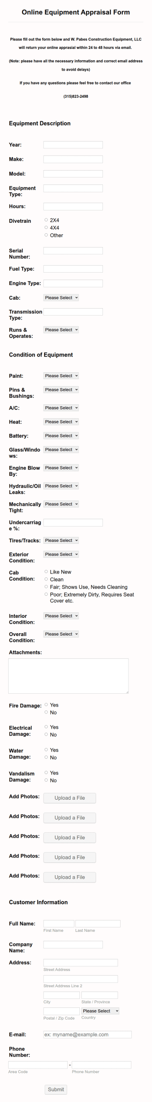 Online Equipment Appraisal Form Template
