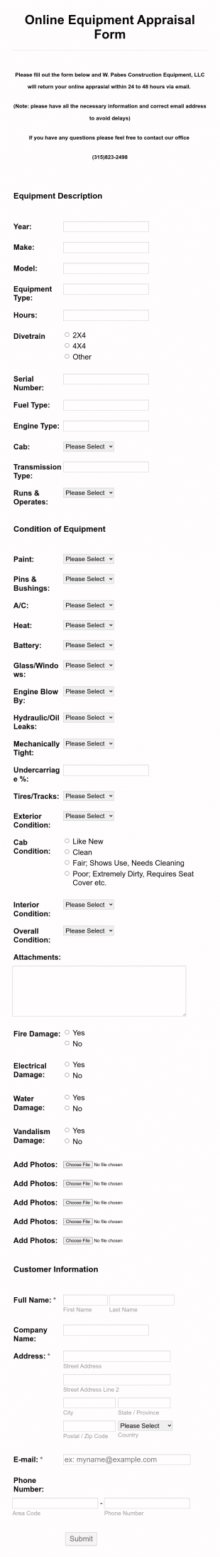 Online Equipment Appraisal Form Template