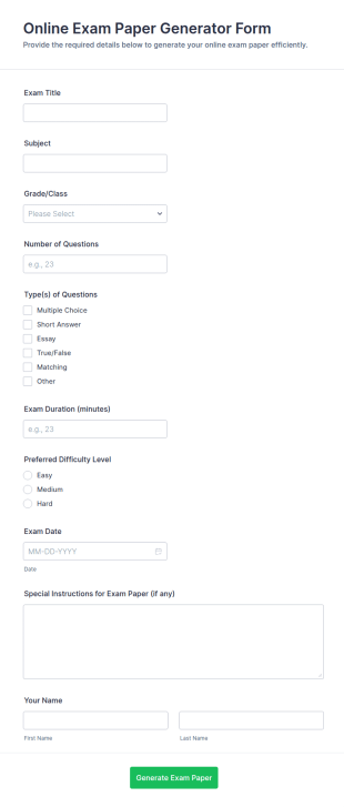 Online Exam Paper Generator Form Template