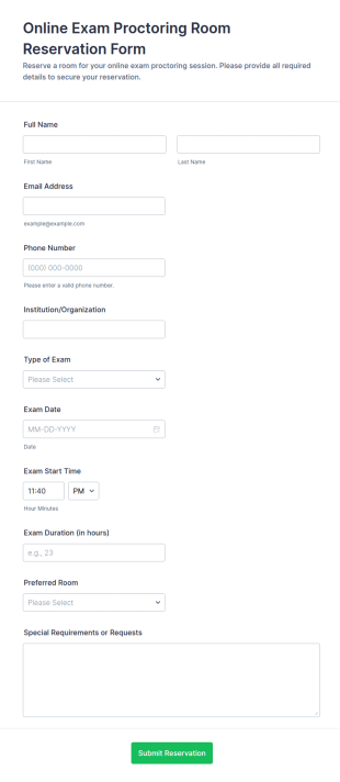 Online Exam Proctoring Room Reservation Form Template