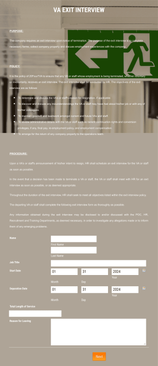 Online Exit Interview Form Template