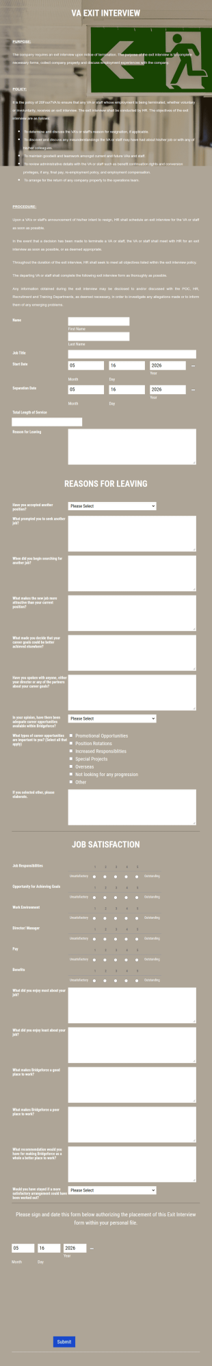 Online Exit Interview Form Template