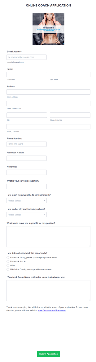 Online Fitness Coach Application Form Template