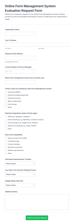Online Form Management System Evaluation Request Form