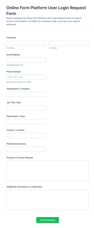 Online Form Platform User Login Request Form