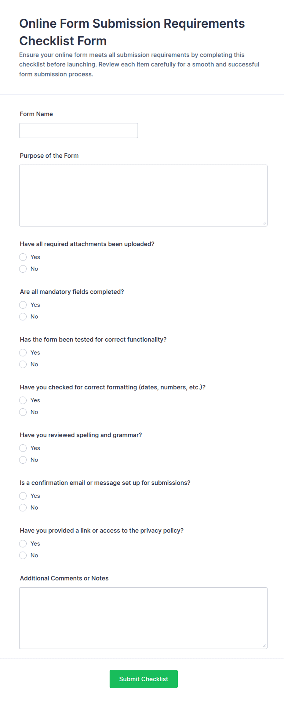 Online Form Submission Requirements Checklist | Jotform