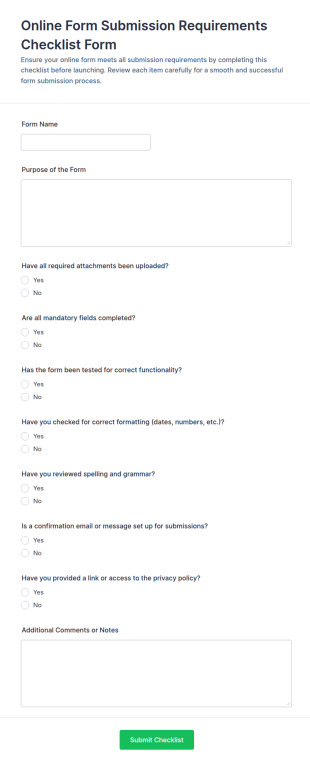 Online Form Submission Requirements Checklist