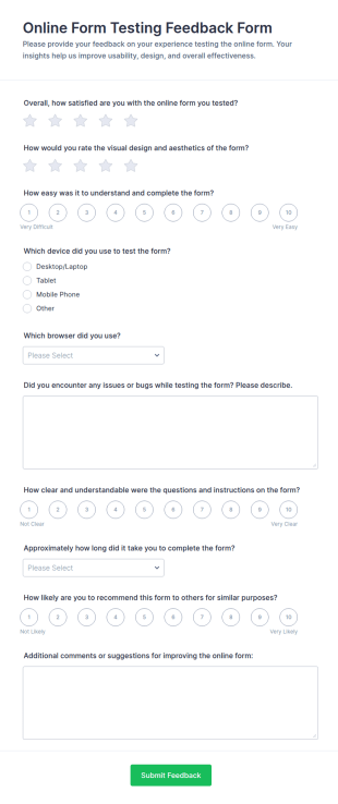 Online Form Testing Feedback Form