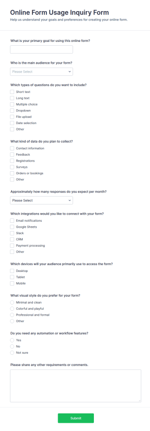 Online Form Usage Inquiry Form