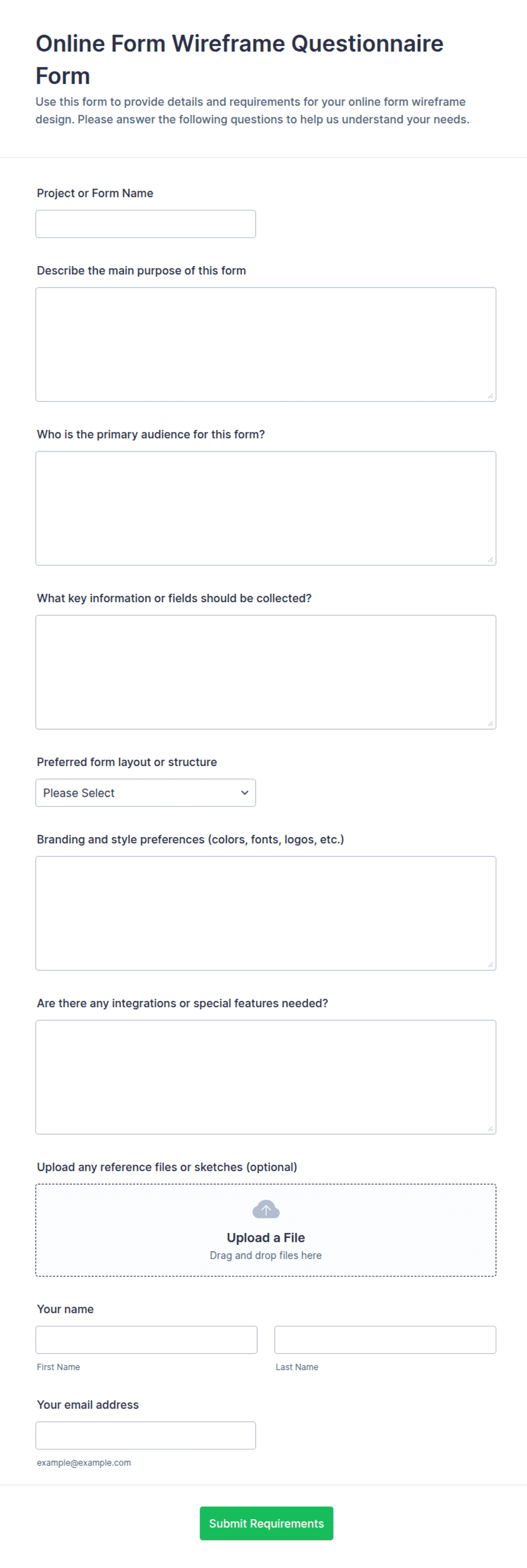 Online Form Wireframe Questionnaire | Jotform