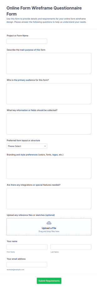 Online Form Wireframe Questionnaire