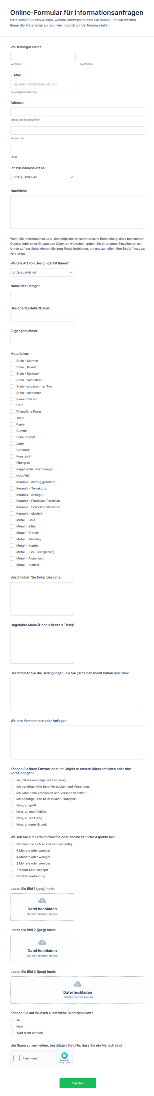Online Formular Für Informationsanfragen