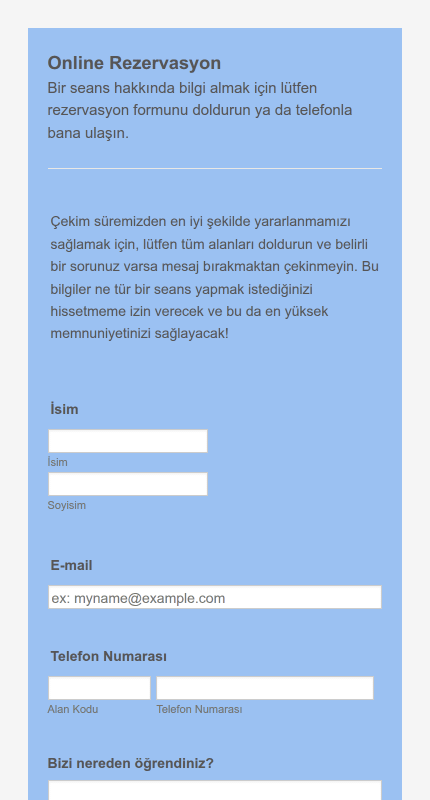 Online Fotoğraf Çekimi Rezervasyon Formu